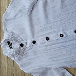 Yushi White Button Up Shirt Swing Jacket M Like New